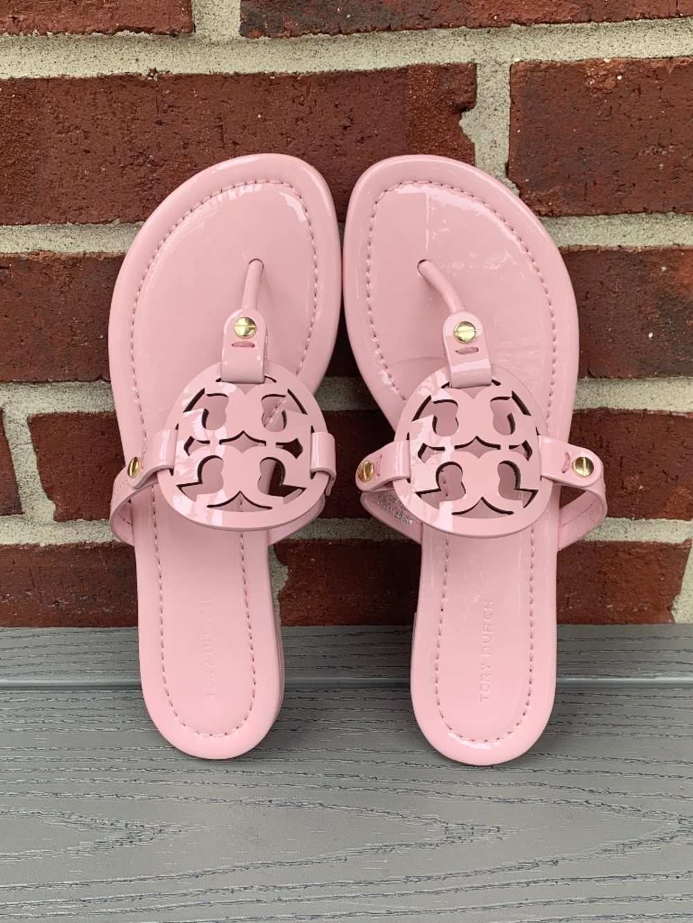 Tory Burch Miller Sandals in Pink Patent Leather